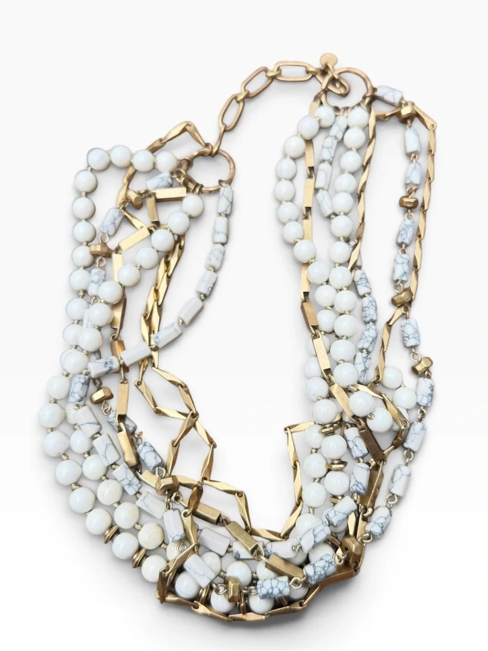 Stella & Dot Sutton Multi Strand Necklace White Ivory Gold Tone Beaded 18”